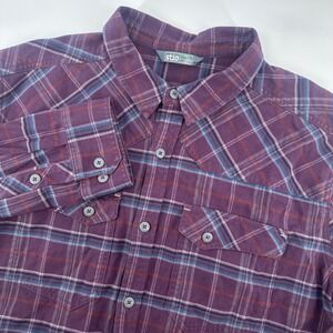 Stio Shirt Mens 2XL XXL Purple Plaid Organic Cotton Western Flannel Button Up
